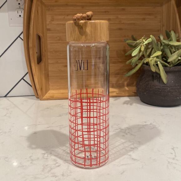 Rae Dunn LIVE Glass Water Bottle 22oz Bamboo Lid Beaded Loop environmentally - Picture 4 of 6